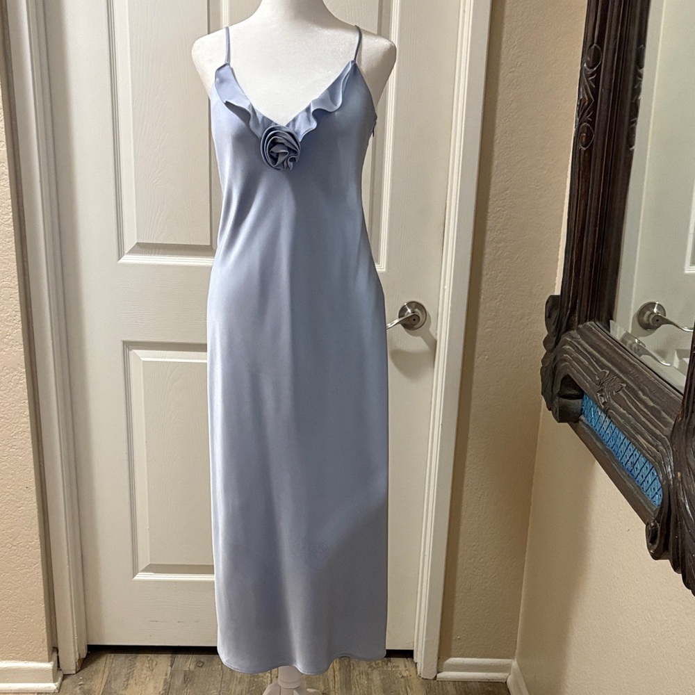 WAYF Silky Satin Ice Blue Slip Dress